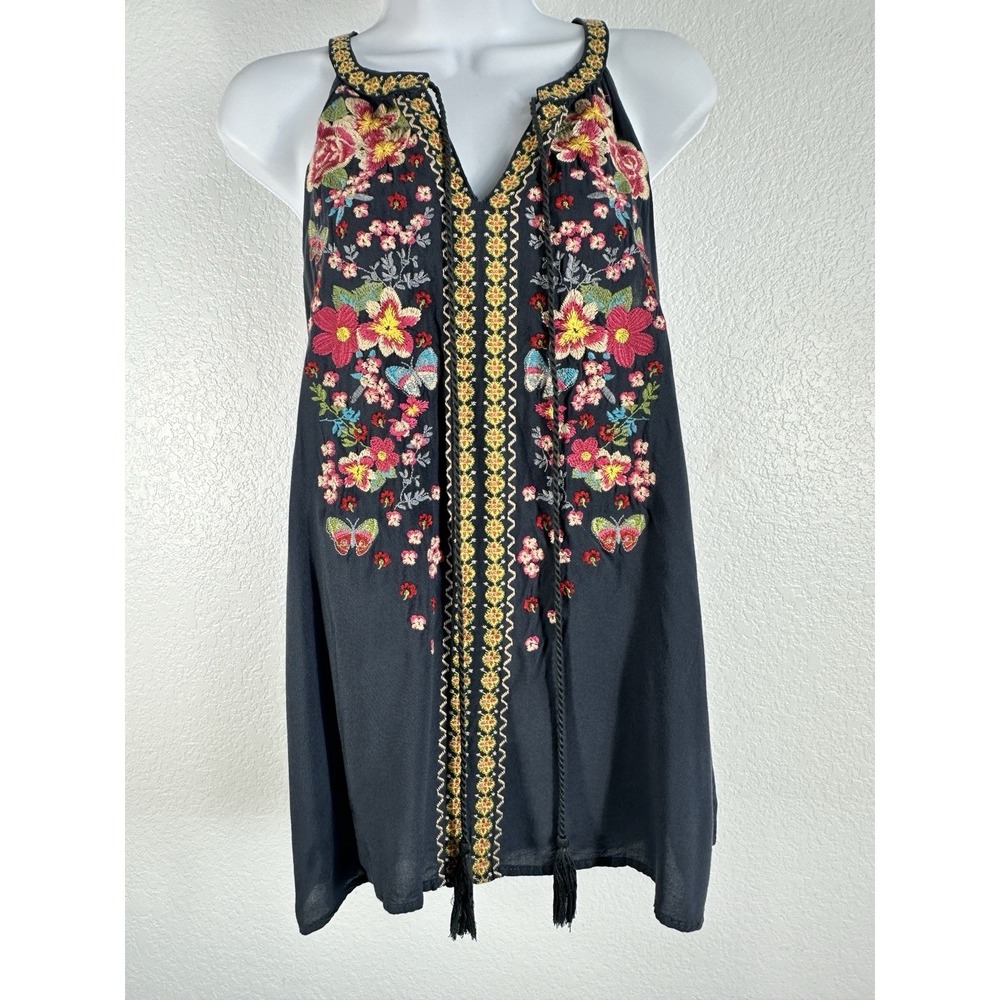 Andree by Unit Navy Embroidered Sleeveless Tunic, Sz: L Fiesta Beach Vacation